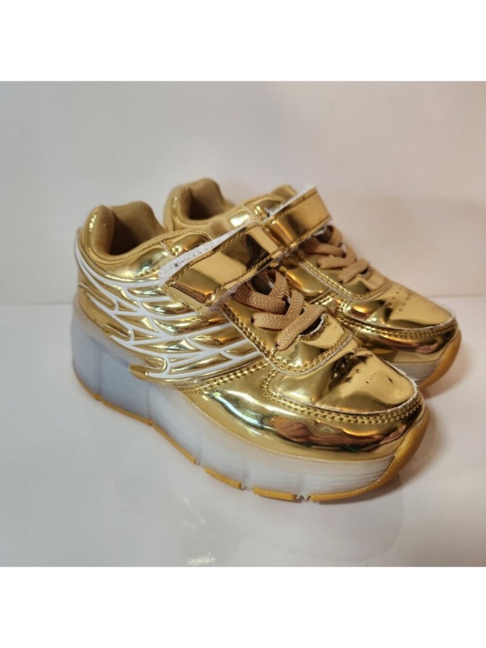 Kids Gold Metallic Winged LED Light Up Roller Shoes‎ Sneakers EUR 28 XB7